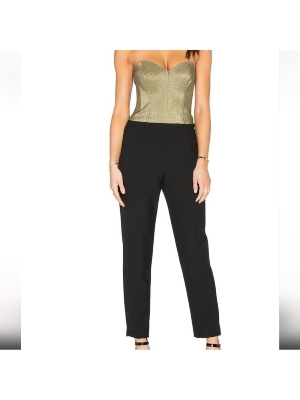 Trina Turk Gold Bustier with Black Straight-Leg Pants